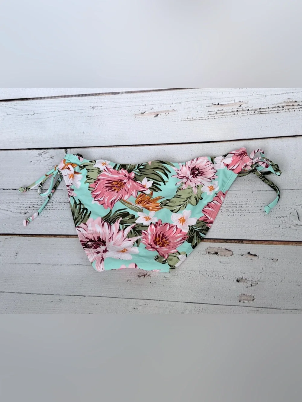 Kona Sol Mint Green Tropical Floral Side-Tie Bikini Bottoms - BOTTOMS ONLY